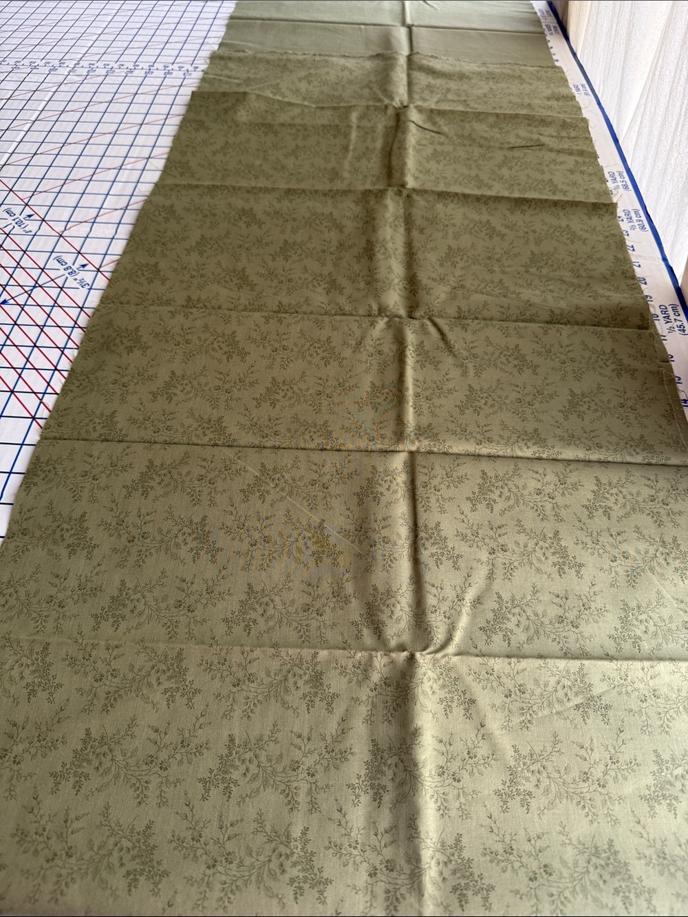 3 Yds Sage Green Tonal Floral Cotton Fabric 18” Wide Botanical Quilting - Picture 9 of 12
